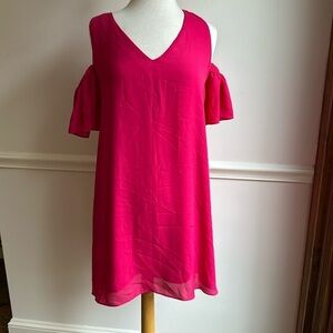 Plain Maternity Shift Dress Magenta Pink Cold Shoulder Small EUC